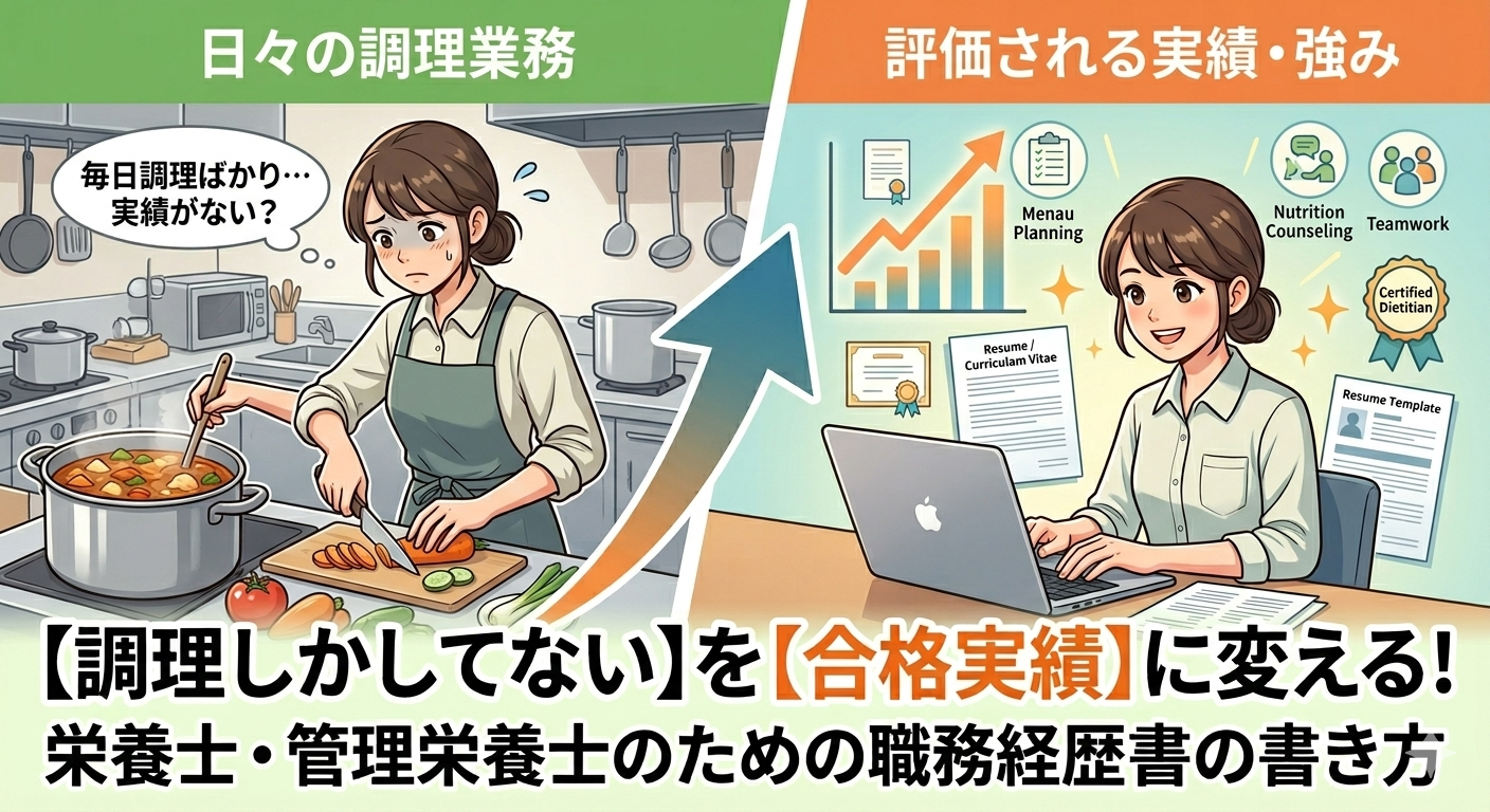 【2026年版】栄養士・管理栄養士の職務経歴書の書き方｜調理経験しかなくても評価される例文と実践テクニック